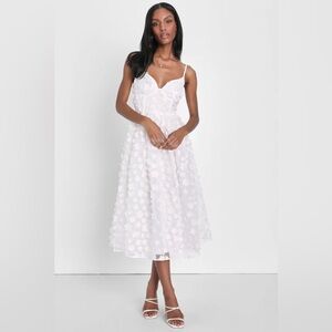 Lulu’s Whimsical Wishes White 3D Floral Bustier Midi Dress